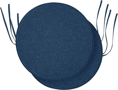 Outdoor Round Chair Cushions 15 Inch, Set of 2, Navy Blue | Fade-Resistant, Water-Resistant, Bistro Chair Seat Pads for Porch Garden Balcony Patio Furniture Stools, Non-Slip Bottom