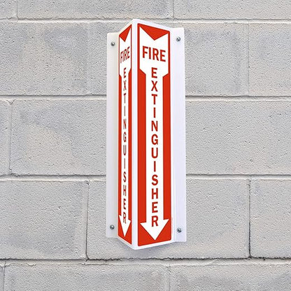 SmartSign "Fire Extinguisher" Projecting Sign with Down Arrow, 18 x 4 inch Tall/Vertical, 3D Two-Sided V-Shaped, 40 mil Aluminum, Red/White, Made in USA