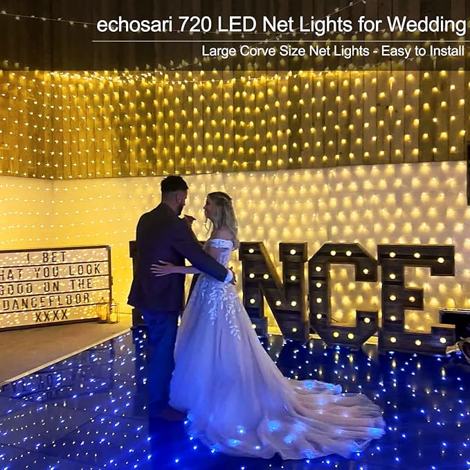 echosari 20Ft x 13Ft Net Lights Outdoor Mesh Lights Plug in with Remote, 720 LED Christmas Net Light IP68 Fully Waterproof for Party Garden Backyard Wall Bush Decor (Warm White)