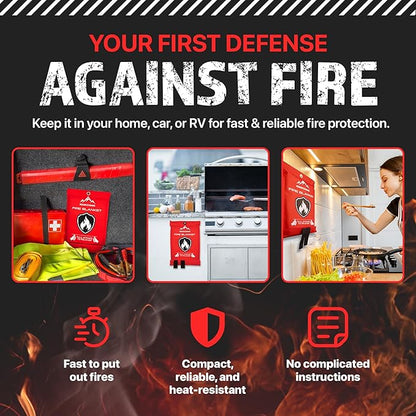 Fire Blanket 2 Pack 40”x40” - Fire Blankets Emergency for Home and Kitchen - Emergency Blankets for Survival - Home House Safety Supplies kit Must Haves - Firemen Safety Gifts and Essential Stuff