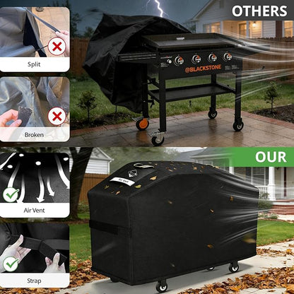 KINGLY Griddle Cover for Blackstone 36" Griddle with Hood[2026 Upgraded 1000D Heavy Duty] Rip-Proof Material,Waterproof UV & Fade Resistant,Flat Top Gas Grill Cover with Adjustable Strap and Air Vent