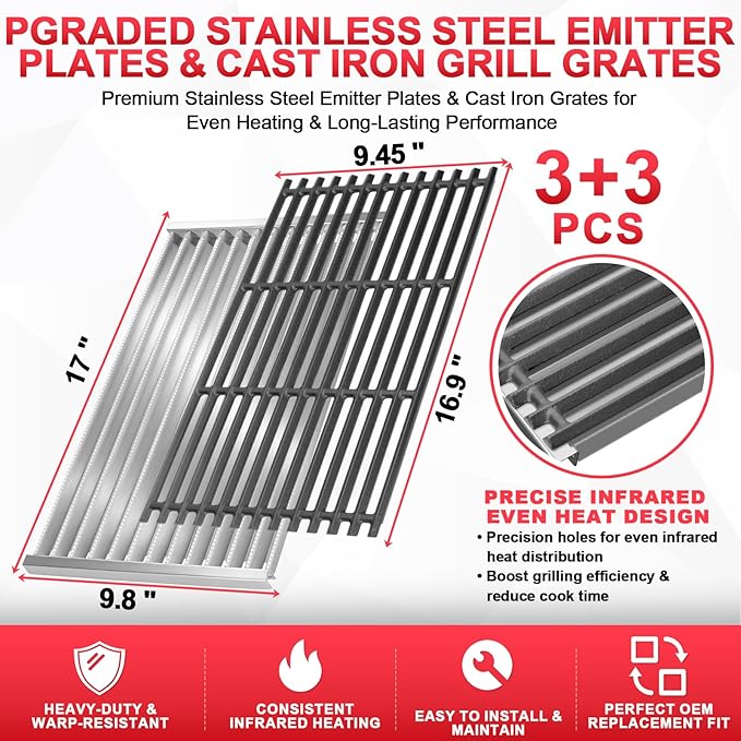 G533-0009-W1 Emitter Plates & Cooking Grates for Charbroil Commercial TRU-Infrared 4 Burner 466242716 463276016 463257520 466242815 463242716 463242715 463255020 466242715 463255721 G533-2200-W1
