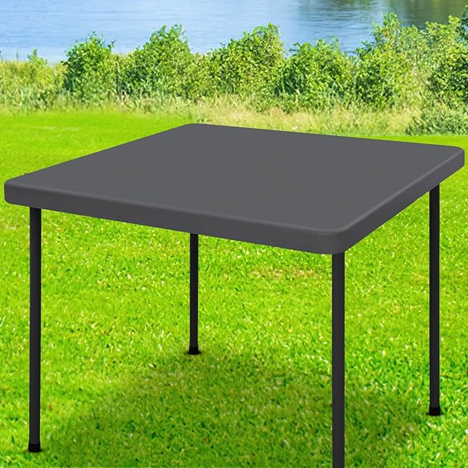 Moosfor Spandex Square Table Cloth, Elastic Fitted Tablecloths for Picnic, Stretch Washable Patio Table Cover for Outdoor, Camping, Banquet and Parties (Dark Grey, 34"x34")