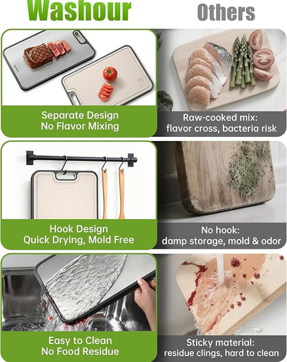 Titanium Cutting Boards for Kitchen, Non Toxic 2-in-1 Cutting Board Double Sided, Food Grade Chopping Boards for Fresh Meat Vegetable, Easy to Clean Large Size (18”×16” + 16”×11”)