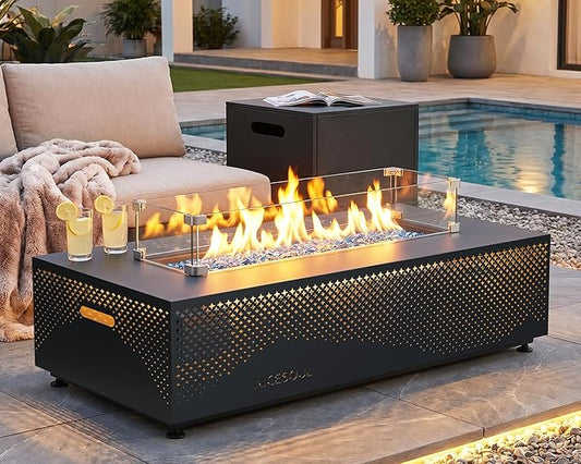 NICESOUL 42'' Propane/Natural Gas Fire Pit Table, Rectangle Firepits with Tank Table, 50000 BTU Modern Outdoor Fireplace with LED Lights for Outside Patio Backyard Deck Porch, CSA Certified, Dark Gray