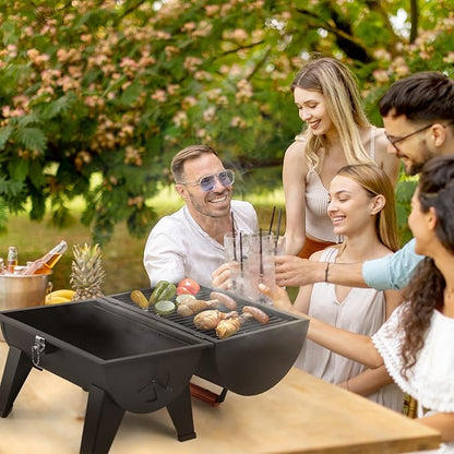 Royal Gourmet CC1619 Portable Tabletop Charcoal Grill, Convertible Lid-to-Grill Zone, Outdoor Compact Barrel BBQ Grill with 217 Sq. In. Grilling Space for Backyard, Patio and Parties, Black