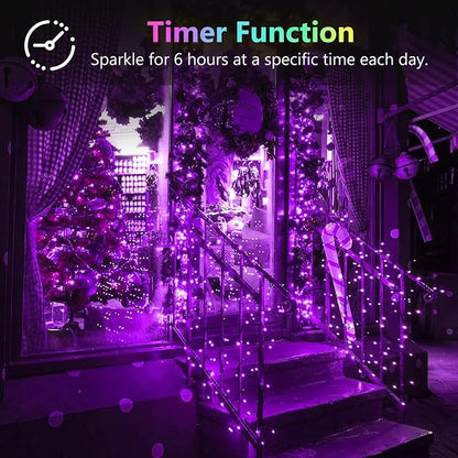 2 Pack 100 LED Fairy Lights Battery Operated with Remote, Halloween Light | 33 FT, Purple, 8 Modes, Timer, Dimmable, IP44 Waterproof Battery String Lights for Indoor Outdoor, Halloween Decorations