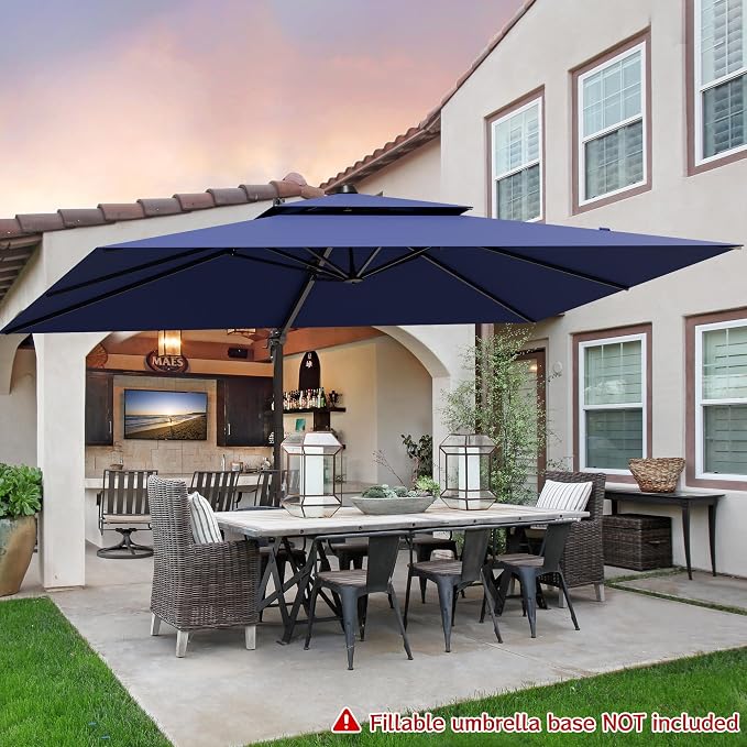 9x12FT Cantilever Patio Umbrella Heavy-Duty Aluminum | 360° Rotating Double Canopy Rectangular Offset Umbrella for Pool, Deck, Garden & Backyard, Navy