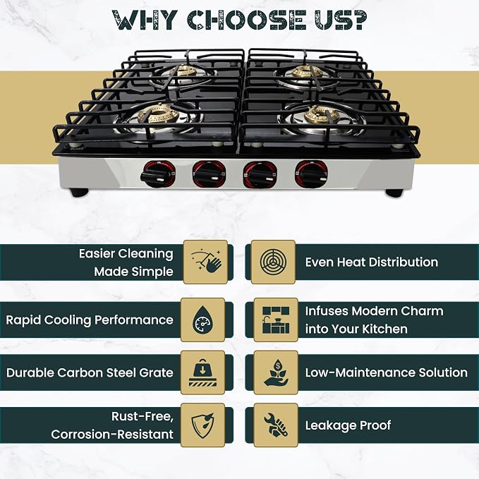 4 Burner Gas Stove Top, 25" Black Tempered Glass Countertop Stove | Stainless Steel 4 Burner Cooktop Burners RV Stove for Cooking Range Gas with Hose & Regulator to Connect Propane Cooktop