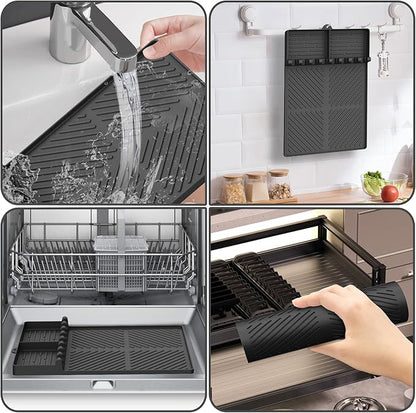 Silicone Griddle Tools Mat for Blackstone, Griddle Accessories Side Shelf Mat Grill Pad for Outdoor Grill Kitchen Counter Spatula Silicone Mat with Drip Pad (Black)