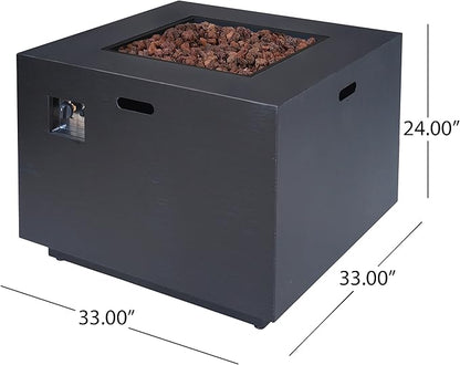 Christopher Knight Home Wellington Outdoor Iron 33" Square Fire Pit - 50,000 BTU, Dark Grey