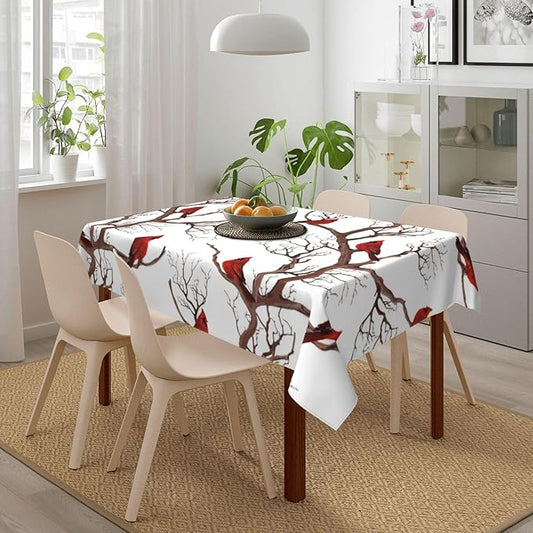 Winter Cardinal Birds Tablecloth for Dining 54"x72" Washable Waterproof Christmas Table Cloth for Parties Picnic Bbqs Kitchen Dining Room Christmas Holiday Home Decor, Rectangle Table Covers