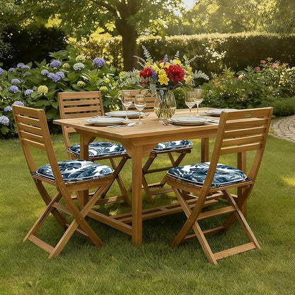 DYTXIII Set of 4 Outdoor Chair Cushions with Ties,Water Repellent Patio Chair Pads 17"x 16" for Outdoor Furniture,Round Corner Seat Cushions for Garden Yard Kitchen Palm Blue