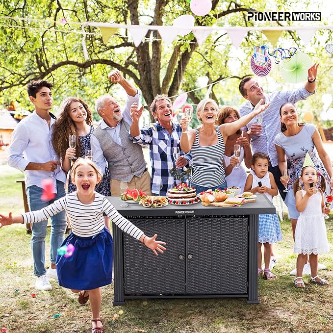 44" Propane Fire Pit Table, 50000BTU Rectangle Fire Table with Cover & Rain Cover, Sturdy Steel and Iron Fence Surface, CSA Safety Certified, Companion for Your Garden