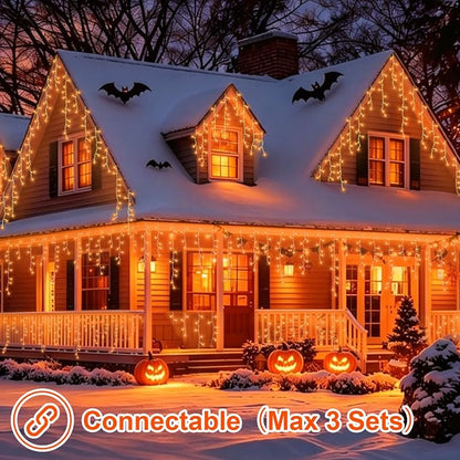 YEGUO 66ft 800 LED Orange Halloween Lights, Connetable Icicle Light Outdoor Waterproof, 8 Modes Christmas Lights Indoor Plug in for Thanksgiving House Patio Fall