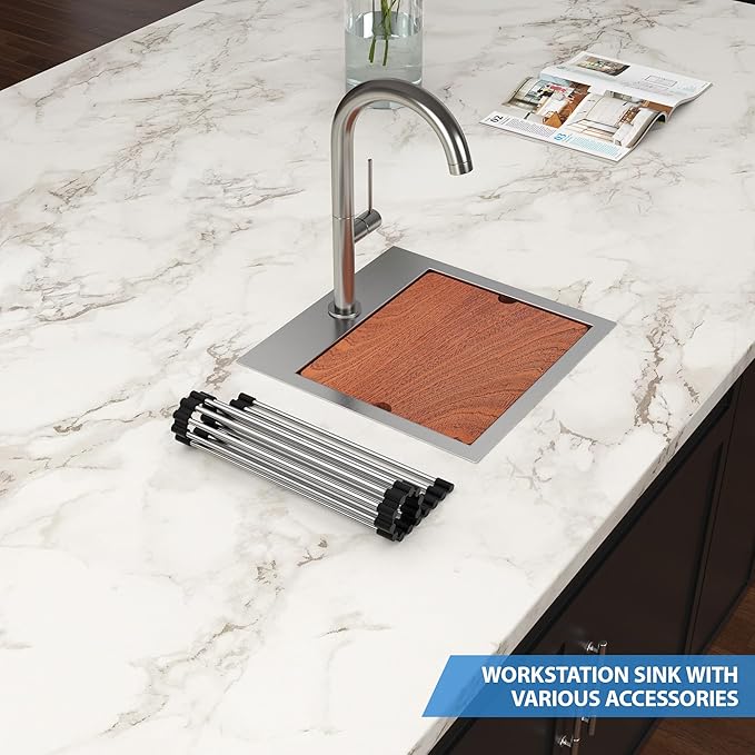 15 Inch Drop In Bar Sink Wet Bar RV Sink 16 Gauge Stainless Steel Single Bowl Handmade Small Kitchen Sink 15"x15"x9"
