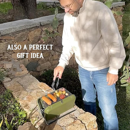Portable BBQ Charcoal Grill, Folding Stainless Steel Mini Grill for Camping, Hiking, Outdoor Cooking, Small Tabletop Picnics, Backyard, Tailgating, Compact Travel BBQ Carry Bag, Father’s Day Gift