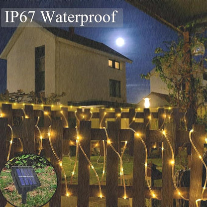 Solar Rope Lights Outdoor Waterproof, 33FT 100LED Outdoor String Lights Clear PVC Tube Fairy Lights, 8 Modes Trampoline Lights for Pool Tree Garden Yard Home Camping Wedding Halloween Holiday Decor