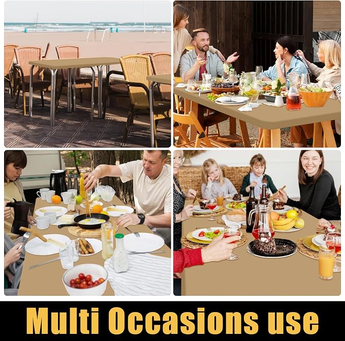 Smiry Rectangle Picnic Table Cloth, Waterproof Elastic Fitted Tablecloths for 8 Foot Tables, Washable Polyester Table Cover for Camping, Indoor and Outdoor (Khaki, 30"x96")