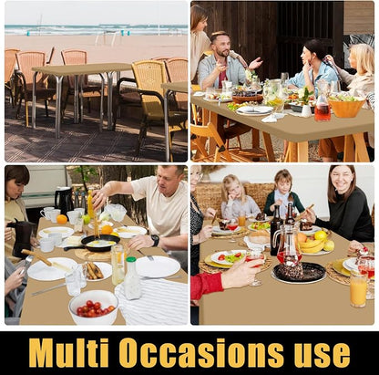 Smiry Rectangle Picnic Table Cloth, Waterproof Elastic Fitted Tablecloths for 8 Foot Tables, Washable Polyester Table Cover for Camping, Indoor and Outdoor (Khaki, 30"x96")