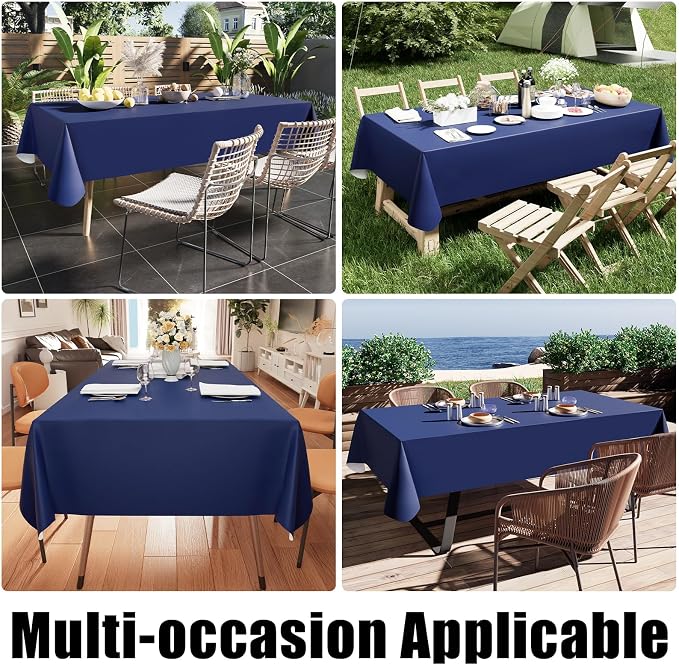 Smiry Rectangle Table Cloth 54x108 Inch, Waterproof Wipeable Vinyl Tablecloths Protector, Oil Spill Proof Plastic Table Cover for Dining, Picnic, Camping, Outdoor, Navy
