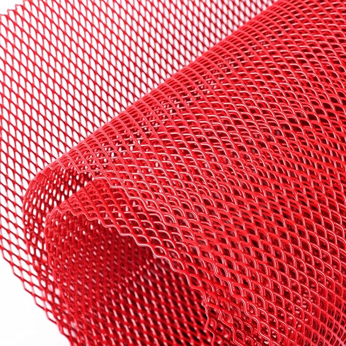 AggAuto Universal 40"x13" Car Grill Mesh 4x8mm Rhombic Hole Red | Aluminum Alloy Automotive Grille Insert Bumper, One of the Most Multifunctional Shape Grids 100x33cm