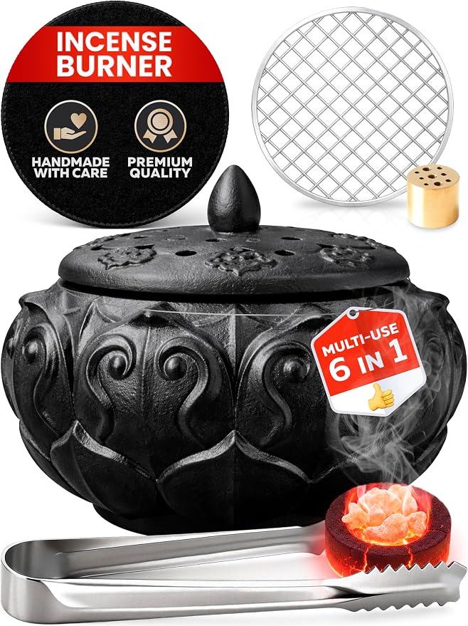 Charcoal Incense Burners for Resin, Frankincense & Bakhoor – Heat-Resistant Ceramic Incense Burner kit for Charcoal Disk, Sticks & Cones with Mess-Free Ash Catcher for Home Fragrance, Relaxation Use