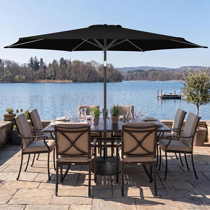 10 ft Patio Umbrella Outdoor with Push Button Tilt, Black | UV Protection, Waterproof, Large Porch Deck Umbrella for Pool, Table, Garden, Backyard, Provides Shade