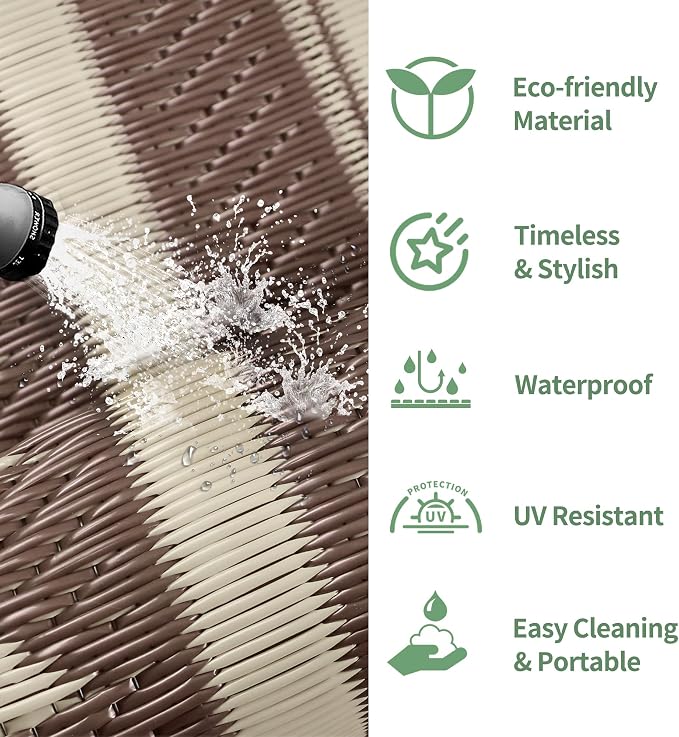 GENIMO Outdoor Rug, Waterproof Plastic Rugs for Patio, 5'x8' Light Beige | Outside Larger Modern Carpet Mat for Porch Decor, Deck, Balcony, Camping, RV, Backyard, Picnic, Beach, Reversible, Foldable