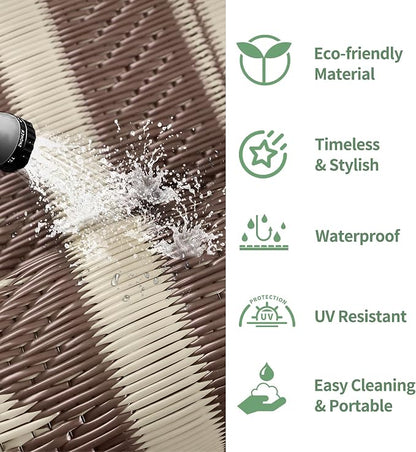 GENIMO Outdoor Rug, Waterproof Plastic Rugs for Patio, 5'x8' Light Beige | Outside Larger Modern Carpet Mat for Porch Decor, Deck, Balcony, Camping, RV, Backyard, Picnic, Beach, Reversible, Foldable