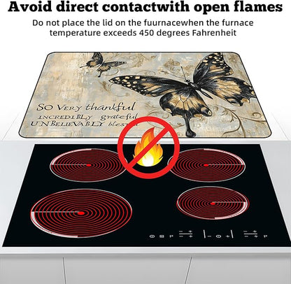 Multi-Design Stove Cover for Glass/Electric Stoves - 3-in-1 Heat-Resistant Protector Mat, Non-Slip Drying Rack 30"L x 21"W (Butterfly 1)