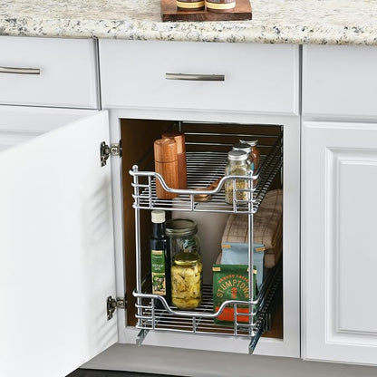 Household Essentials Chrome-Plated Steel Dual-Tier Pull-Out Organizer