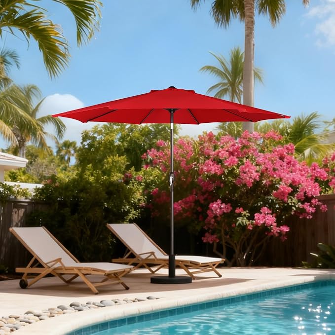9' Outdoor Patio Umbrella, Outdoor Table Umbrella, Yard Umbrella, Market Umbrella with 8 Sturdy Ribs, Push Button Tilt and Crank