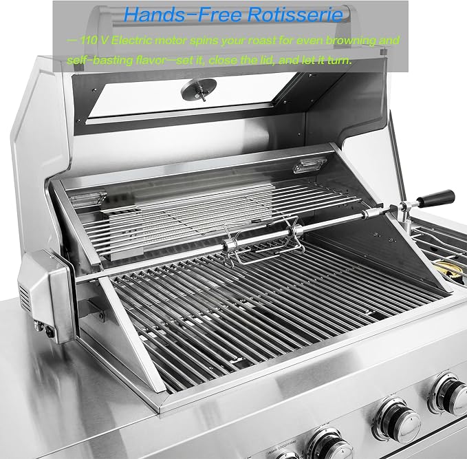 46" Outdoor BBQ Island Grill, 75,300 BTU 4 Burners + Side Burner, Infrared Rear Burner, LP/NG Convertible, Granite Top, Rotisserie, BBQ Tools, Cover Stainless Steel Outdoor Kitchen Island