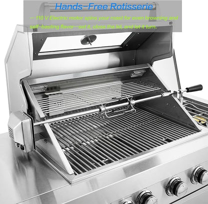 46" Outdoor BBQ Island Grill, 75,300 BTU 4 Burners + Side Burner, Infrared Rear Burner, LP/NG Convertible, Granite Top, Rotisserie, BBQ Tools, Cover Stainless Steel Outdoor Kitchen Island