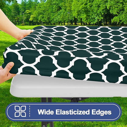 Smiry Picnic Table Cover with Bench Covers, Waterproof Elastic Fitted Tablecloth for 6 Foot Tables, Washable Polyester Tablecloths for Camping, Indoor & Outdoor (Hunter Green, 30x72 Inch 3-pc Set)