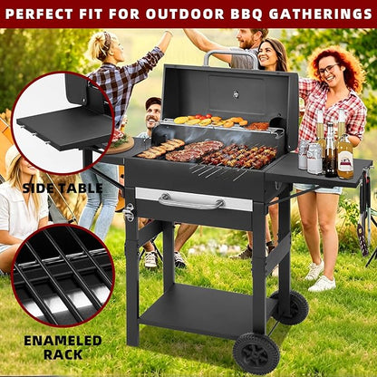 Charcoal Grills Outdoor BBQ Grill with 2 Side Table,Barbecue Grill Smoker with 343 Sq.in.Cooking Area for Outdoor Cooking Backyard Camping Picnics Beach by DNKMOR