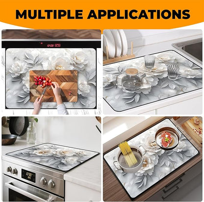 Heat-Resistant Glass Stove Top Cover with Anti-Slip Rubber Coating – 28.5x20.5 Inch Electric Stove Protector, Scratch-Resistant, Expands Counter Space, Stylish Kitchen Decor