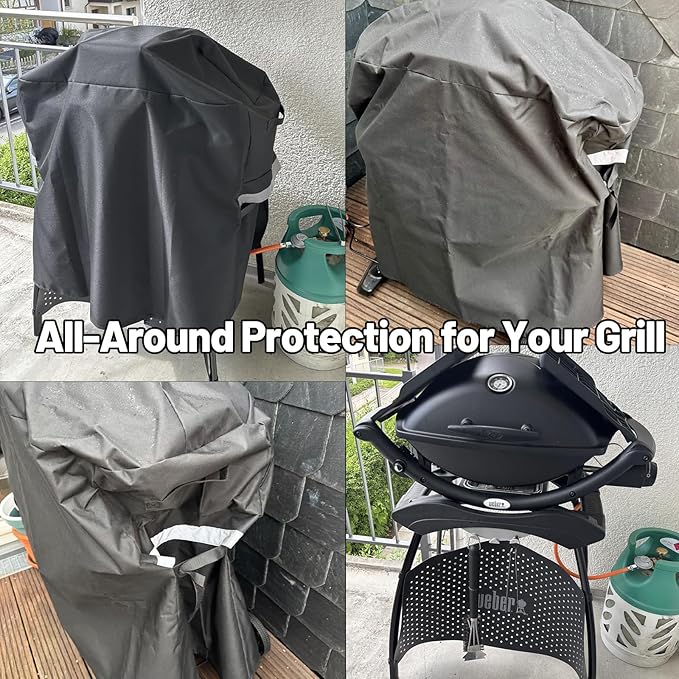 7113 Grill Cover Compatible with Weber Q100 Q120 Q1000 Q1200 Q200 Q220 Q2000 Q2200 Q2400, Heavy Duty 600D UV Resistant Weatherproof BBQ Cover for Weber Q 100/200 Series Portable Tabletop Grills