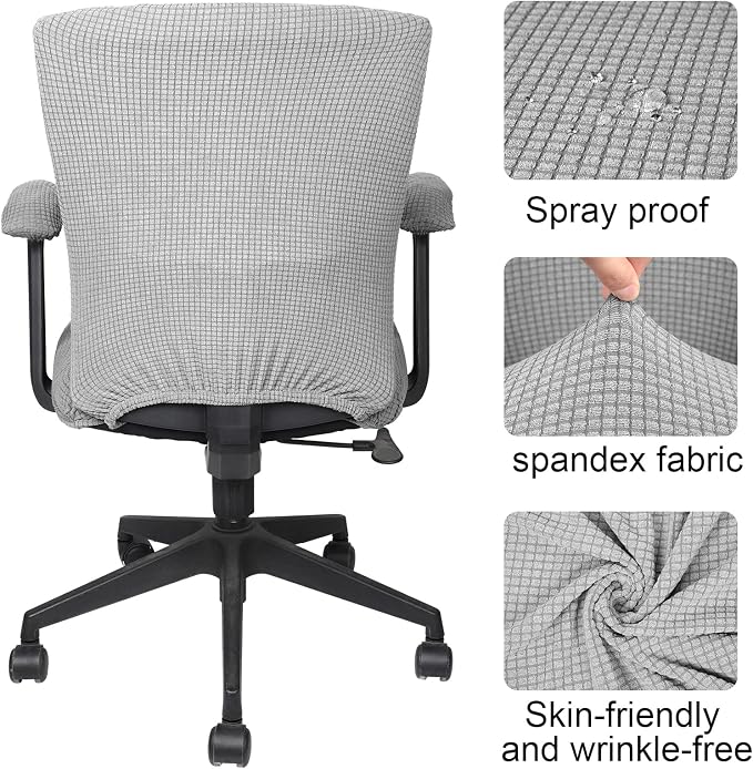 Tallew 4 Pcs Office Chair Covers Stretchable Armrest Seat,XL,Silver Gray | Universal Fit Office Desk Chairs, Protective Seat Backrest Slipcovers, Stretchable Prevent Wear, Easy Install for Rotating