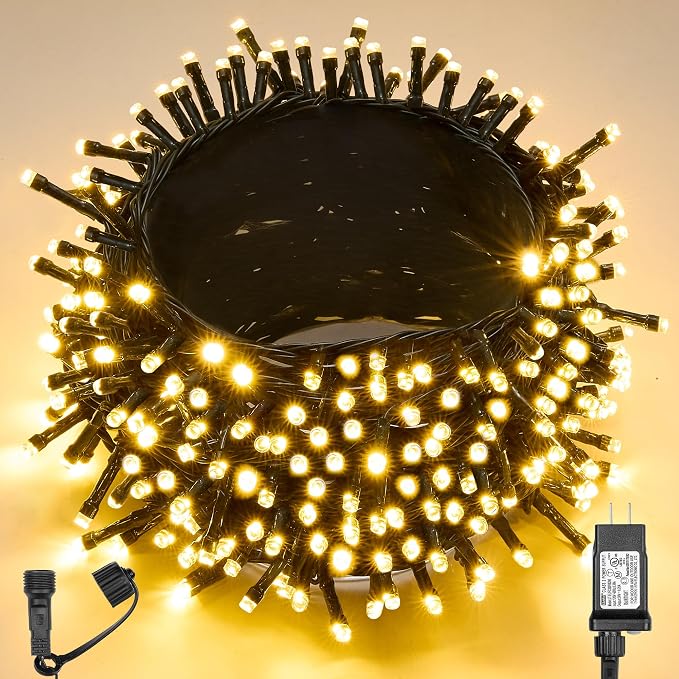 WBao Long Warm White Christmas Lights Indoor Outdoor 500LED 174ft, Super Bright LED Christmas String Lights with UL Certified, 8 Light Modes, Timer, Memory & Waterproof for Trees, Patio, Party Decor