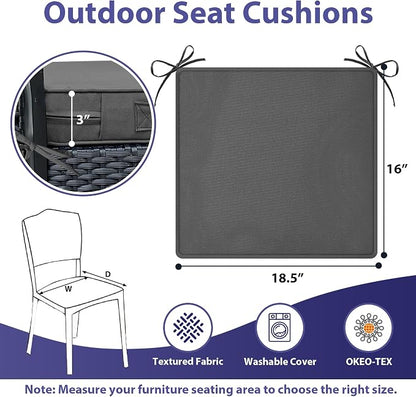 IPYNBAP Outdoor Chair Cushions Set of 4 -Waterproof Outdoor Seat Cushions for Patio Furniture, Patio Chair Cushion with Handle and Ties, Out Door Chair Pads,18.5x16x3-Square, Darkgrey