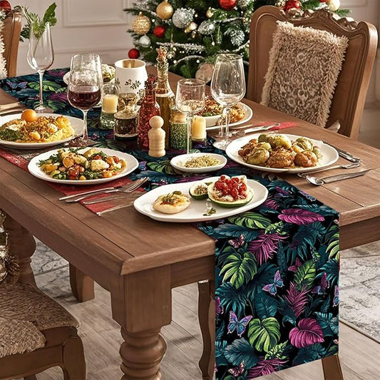 Tropical Leaves Table Runner,Dining Decor for Kitchen Coffee Table Family Dinners Holiday Parties Wedding Events Decor(13x72 inch)