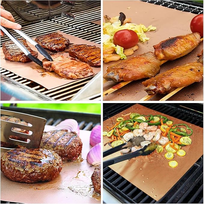 Copper Grill Mats for Outdoor Grill, Set of 8 BBQ Grill Mat for Outdoor Gas Grill, Non-Stick Copper Cooking Sheets, 15.75 X 13 Inch