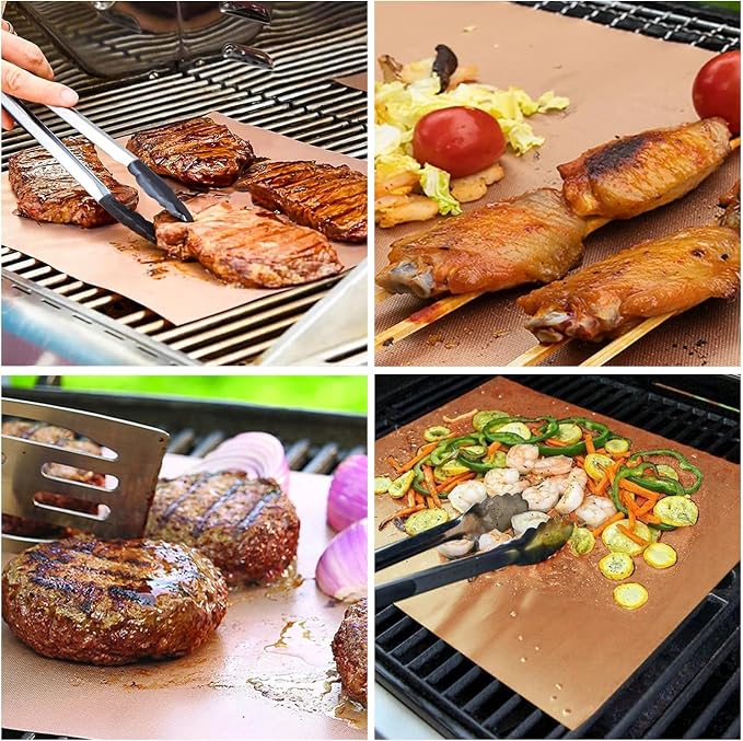 Copper Grill Mats for Gas Grill, Set of 9, 15.75 x 13 Inch | Non-Stick Copper Sheets for Outdoor Grill Cooking and Grilling