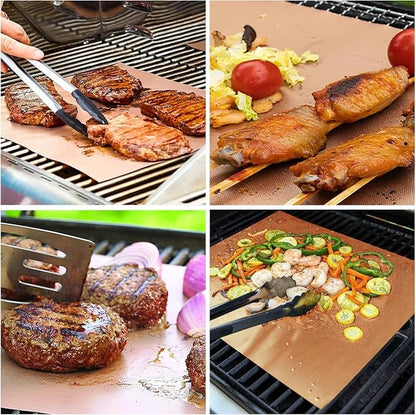 Copper Grill Mats for Gas Grill, Set of 9, 15.75 x 13 Inch | Non-Stick Copper Sheets for Outdoor Grill Cooking and Grilling