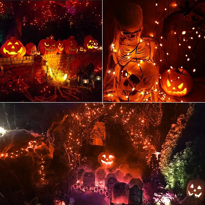 Brizled 2 Pack 50 LED Orange Halloween String Lights Battery Operated | 8 Modes Fall Lights with Timer, Orange Fairy Lights Black Wire Battery Powered for Indoor Outdoor Autumn Thanksgiving Decor