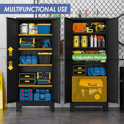 71" Metal Garage Storage Cabinet with 2 Doors and 4 Adjustable Shelves,Metal Storage Cabinets,Steel Tool Cabinets for Home,Office,Garage,Warehouse (Black, 71''H x 29''W x 14''D)