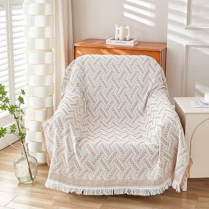 AIVIA Slipper Chair Cover Sheet Blanket, Reversible Anti Slip Throw Cushion Covers for Single Seat Chair Recliner Armchair Ottomans Furniture Decorations Protector Slipcover (White Khaki, 51"x71") | Reversible, Anti Slip, Armchair Ottomans Throw Decor,...