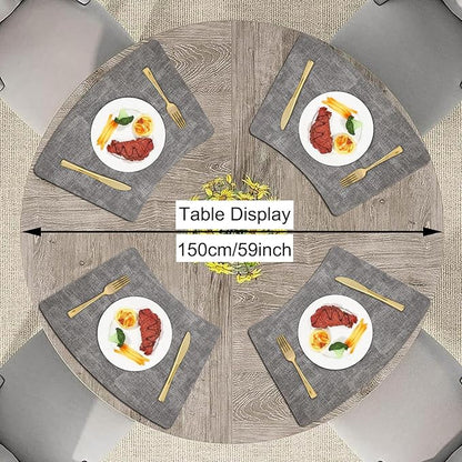 Round Table Placemats Set of 4, Faux Leather Wedge Shape Place Mats Heat Resistant Wipeable Washable Table Mats, Heavy Duty Kitchen Dining Mats(Light gray)